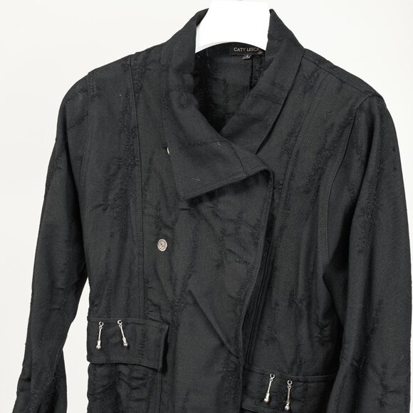 Caty Lesca Black Textured Wool & Cotton Metal-Accent Jacket - Picture 3 of 12